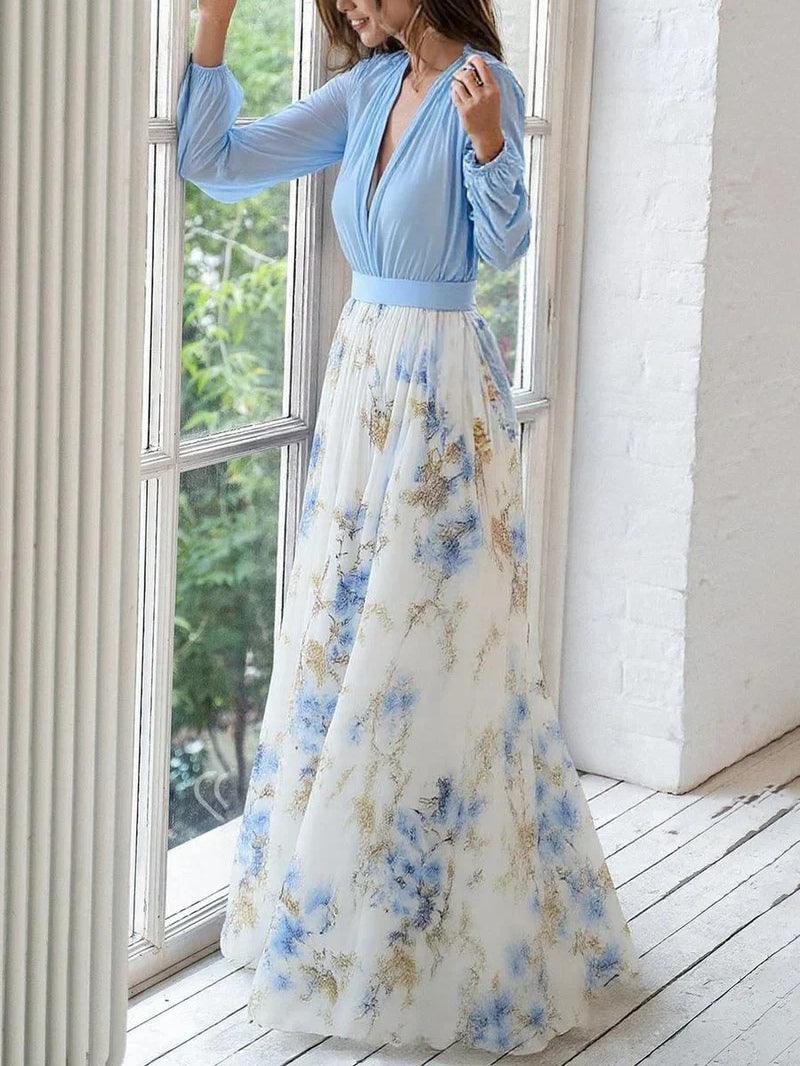 Beautiful Floral Pattern V-Neck Maxi Dress