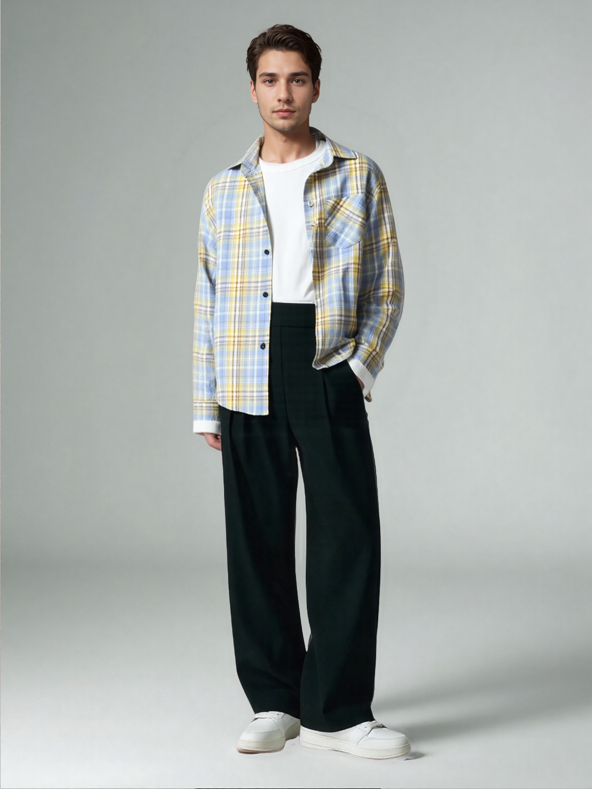 Bram - Spring Autumn Checkered Pattern Loose Long Sleeve Collar Men