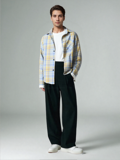 Bram - Spring Autumn Checkered Pattern Loose Long Sleeve Collar Men
