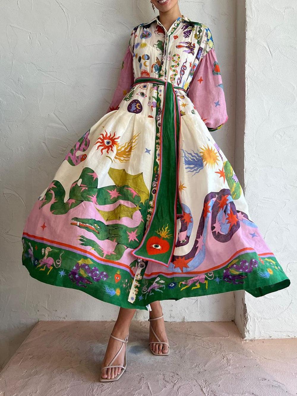 Pleated Long Sleeve Dress