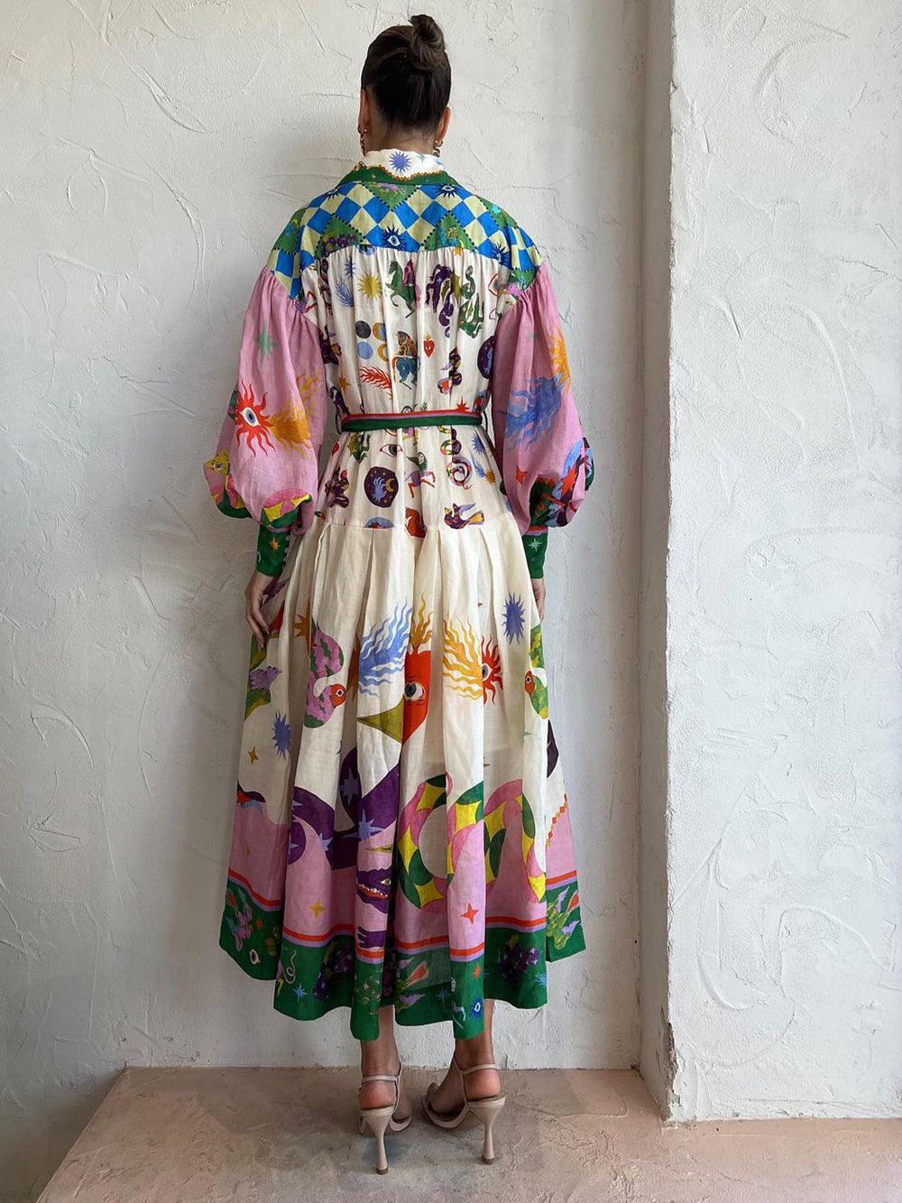 Pleated Long Sleeve Dress