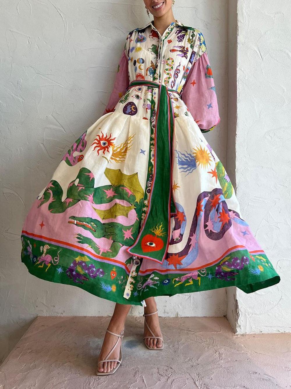 Pleated Long Sleeve Dress