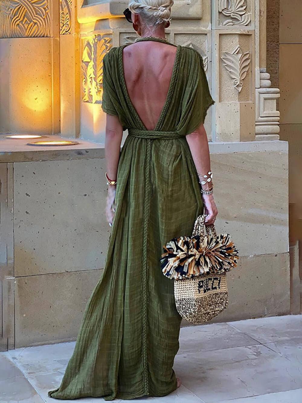Kimono Draped Braids Cover-Up Slit Maxi Dress