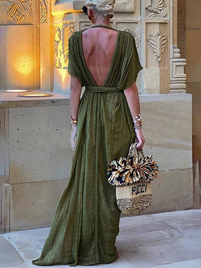 Kimono Draped Braids Cover-Up Slit Maxi Dress