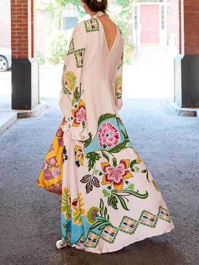 Exquisite Sunflower Pattern Flowing Maxi Dress