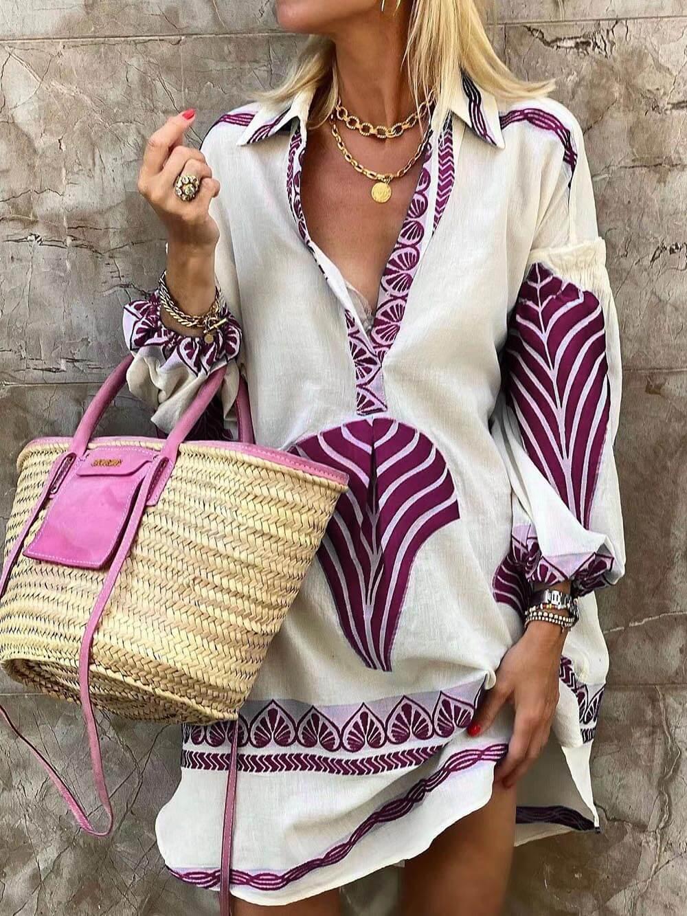 Simple Unique Print Autumn Mini Dress