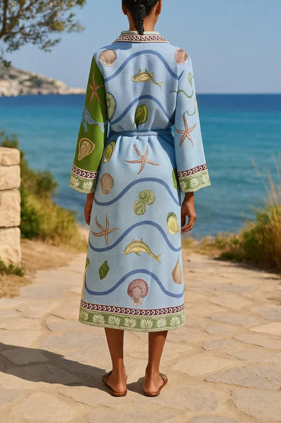 Belt-Printed Twill Midi Shirt Dress