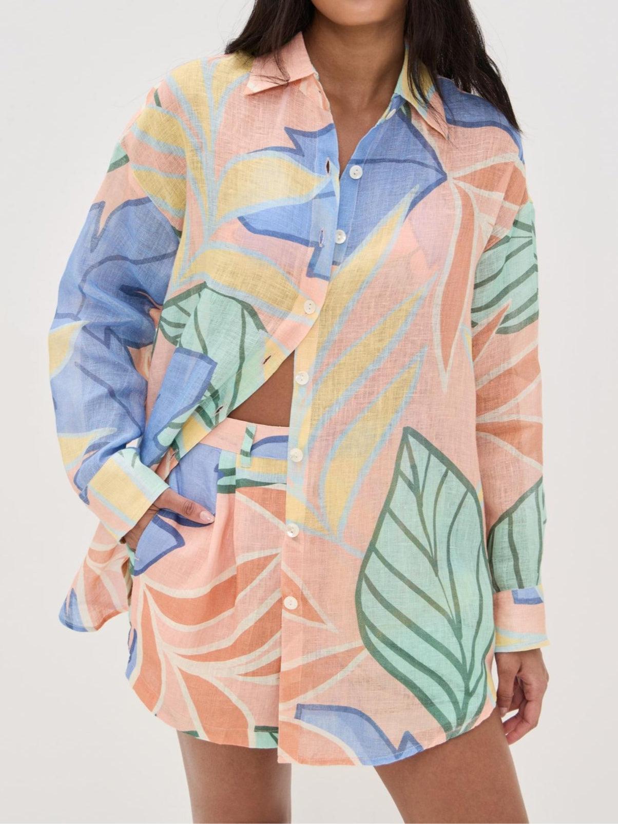 Playa Freund Tropical Leaf Printed Shorts Set