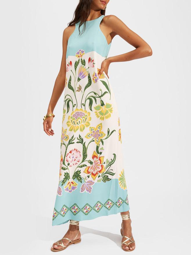 Exquisite Sunbeam Floral Pattern Sleeveless Midi Dress