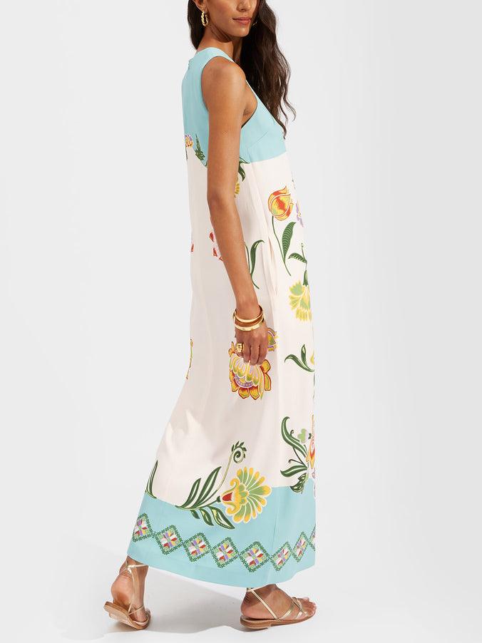 Exquisite Sunbeam Floral Pattern Sleeveless Midi Dress