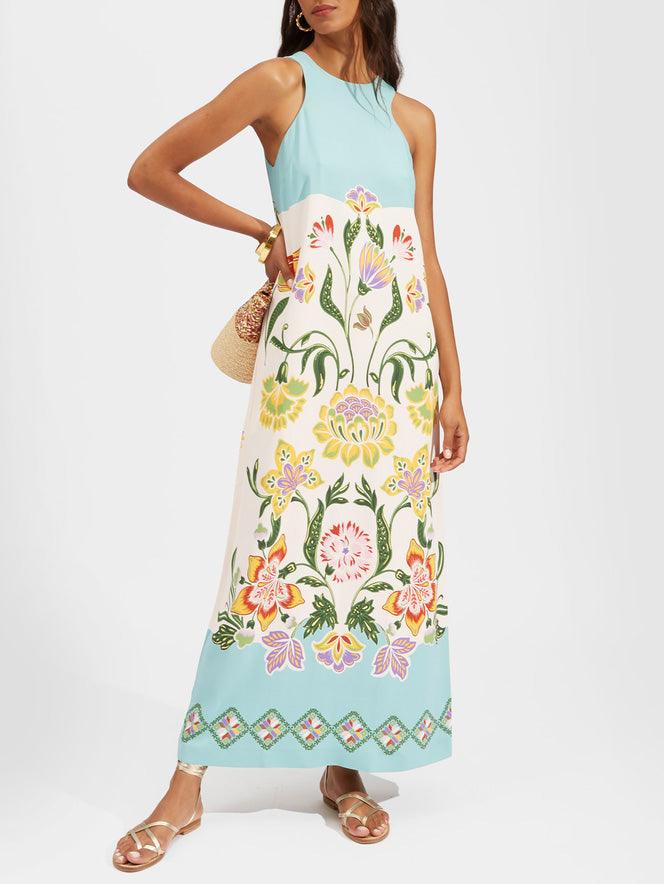 Exquisite Sunbeam Floral Pattern Sleeveless Midi Dress