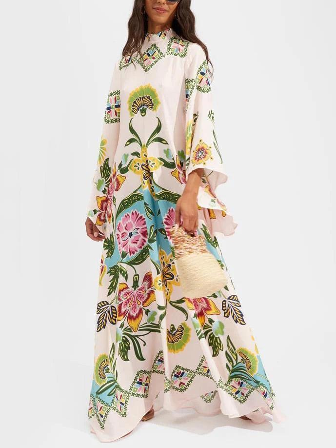 Exquisite Sunflower Pattern Flowing Maxi Dress