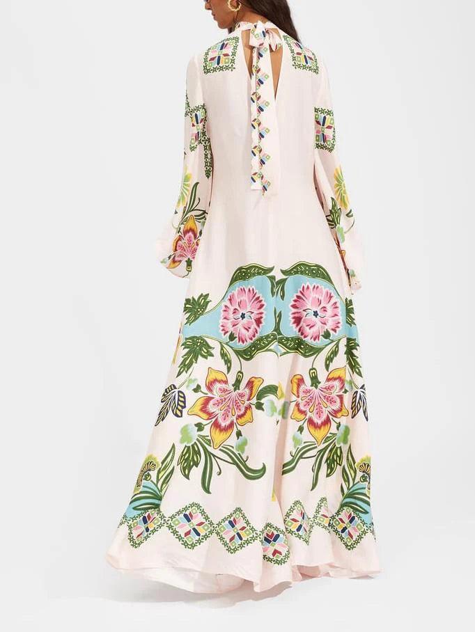 Exquisite Sunflower Pattern Flowing Maxi Dress