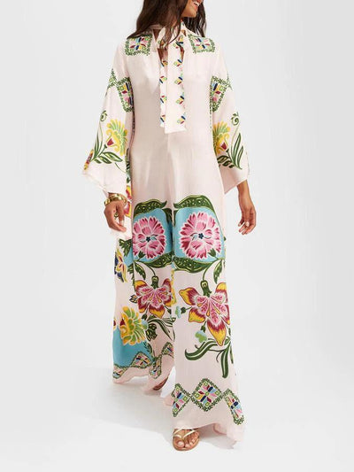 Exquisite Sunflower Pattern Flowing Maxi Dress
