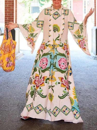 Exquisite Sunflower Pattern Flowing Maxi Dress