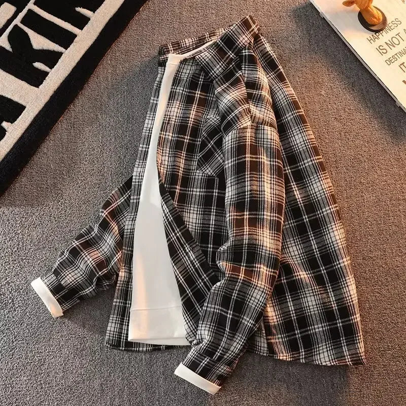 Bram - Spring Autumn Checkered Pattern Loose Long Sleeve Collar Men