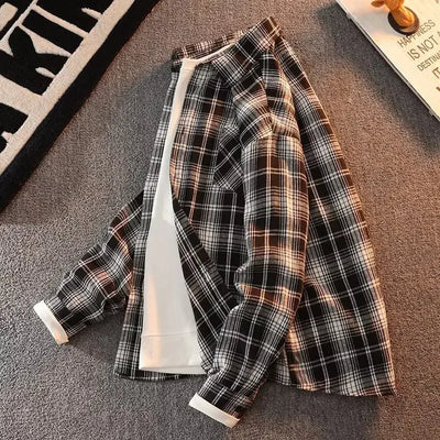 Bram - Spring Autumn Checkered Pattern Loose Long Sleeve Collar Men