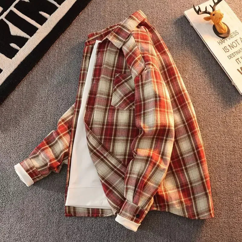 Bram - Spring Autumn Checkered Pattern Loose Long Sleeve Collar Men