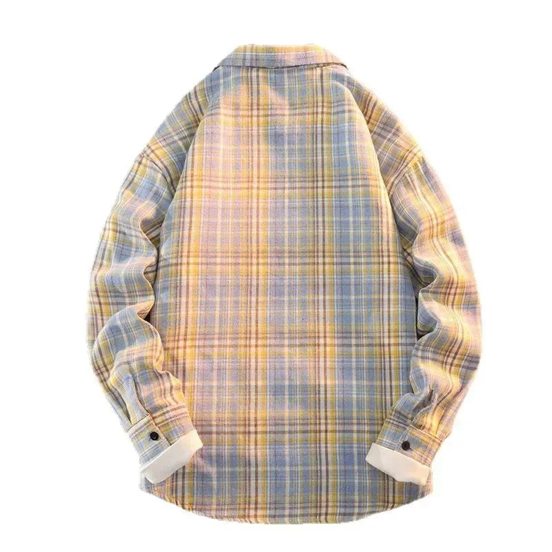 Bram - Spring Autumn Checkered Pattern Loose Long Sleeve Collar Men