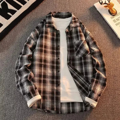Bram - Spring Autumn Checkered Pattern Loose Long Sleeve Collar Men
