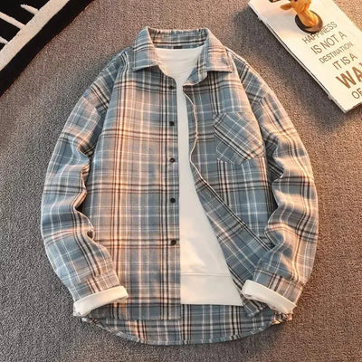 Bram - Spring Autumn Checkered Pattern Loose Long Sleeve Collar Men
